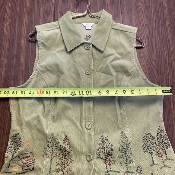 Christopher & Banks Green Corduroy Vest Women’s  Medium Embroidered Button Up - Picture 10 of 11
